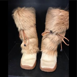 Women’s wool lined goat fur & calfskin boots